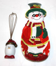 2 Christmas Items – 9.5&quot; Ceramic Snowman Spoon Rest &amp; 7&quot; Whimsical Chicken Whisk - £4.79 GBP