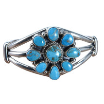 6.5&quot; Shirley Henry Navajo Sterling Golden Hills Turquoise Flower Bracelet - £330.44 GBP