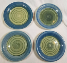 Set of 4 Pier 1 Stoneware Blue Green Swirl Handpainted Bread Plates About 7 1/2&quot; - £14.87 GBP