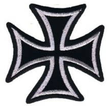 3&quot; Iron Cross Patch White On Black Motorcycle Maltese, Iron On/Sew On Ap... - £10.58 GBP