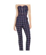 Adelyn Rae Yara Navy Plaid Strapless Jumpsuit NWT Small - $60.00