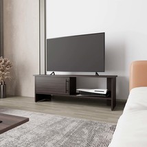 Stained Walnut Entertainment Center with Door &amp; Open Storage - $2,572.12 MXN
