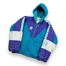 Vtg 90s Lotto Zip Quilted Windbreaker Hoodie Jacket Fits Large Hornets C... - $34.64