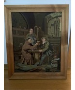 Vtg Framed Finished Needlepoint Bearded Man Drinking With Monks 16”x21” - £149.58 GBP