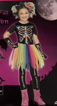 Rainbow FOIL SKELETON Costume Girls S (6-6X) w/ Dress Tights Sleevelets ... - £15.69 GBP