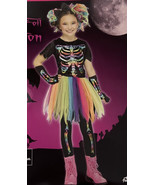 Rainbow FOIL SKELETON Costume Girls S (6-6X) w/ Dress Tights Sleevelets ... - £15.55 GBP