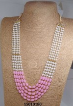 Pink and White Pearl Beads Rani haar Mala Necklace Jewelry Kundan Set New - £17.76 GBP