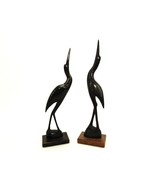 Set of 2 Hand Carved Ebony Bird Figurines, Cranes Looking Up, Made in India - £38.49 GBP