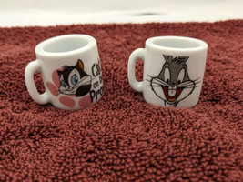 Looney Tunes 2 Mini Mug Bugs Bunny  Cat On The Prowl Collectible 1.25&quot; Ceramic  - £10.10 GBP