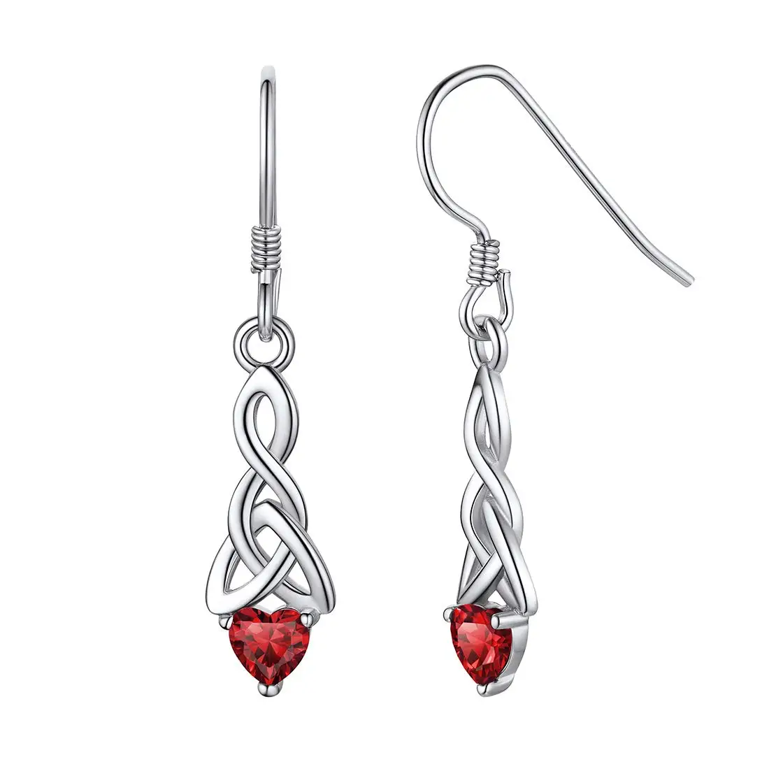 Celtic Knot Earrings Hypoallergenic 925 Sterling Silver Birthstone Heart Dangle  - £61.37 GBP