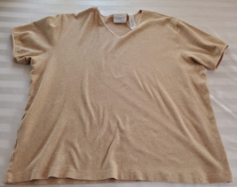 Elizabeth Liz Claiborne Brown V Neck Cotton Tshirt Size XL Short Sleeve - $12.86