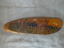 Vintage Russian Soviet USSR Wall Wooden Plaque plate Picture Hunter Deer 1970s - £37.06 GBP