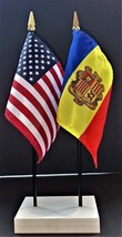 1 American &amp; 1 Andorra Mini Rayon 4&quot;x6&quot; Desk Flag Set with White 2-Hole ... - $13.95