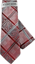 Stacy Adams Men&#39;s Tie Hanky Red Silver Charcoal Gray Plaids Checks 3.25&quot; Wide - £17.53 GBP