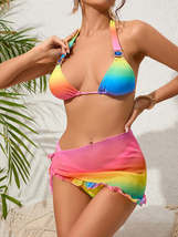 Beach Women&#39;s Rainbow Print Three Piece Bikini Swimsuit - £18.78 GBP
