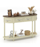 Retro Curved Console Table with Drawers and Solid Wood Legs-Beige - Colo... - $417.13 CAD