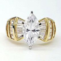 4.20ct Marquise Cut Solitaire Lab-Created Engagement Ring 14K Yellow Gold Plated - £161.84 GBP