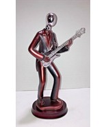 Modern Art Burgundy & Chrome Man Playing Guitar Resin Statue 12" X 5" x 3.5"