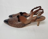 Brighton Fancy Black Tan Leather Cutout Closed Toe Slingback Kitten Heel... - $49.49