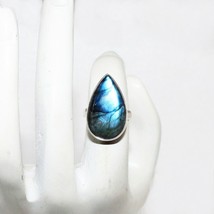 925 Sterling Silver Natural Labradorite Ring Handmade Birthstone Jewelry - £34.43 GBP