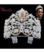 Hot actual size Miss Universe Pageant Crown rhinestone pearls feather fu... - £121.89 GBP