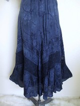 Vintage Coldwater Creek Embroidered Gypsy Skirt M Indigo Blue Crochet Lace Artsy - £31.96 GBP