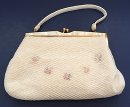 vintage beaded handbag purse with pearlized closure trim made in Hong Kong  - $19.75