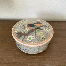 Vtg Japanese Porcelain Phoenix Birds Cherry Blossom Covered Trinket Box Crackle - £21.17 GBP