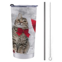 Mondxflaur Xmas Cat Steel Thermal Mug Thermos with Straw for Coffee - £16.87 GBP