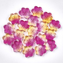 10 Glass Flower Beads Pink Yellow Floral Jewelry Supplies Electroplated 14mm - £4.58 GBP