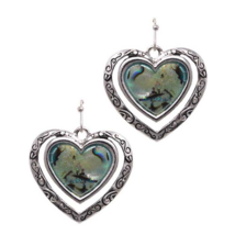 Abalone Double Heart Dangle Earrings Sterling Silver - £11.34 GBP