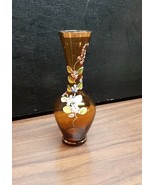 Vintage Kreiss Japan Bud Vase Art Glass Gold Trim Hand Painted Flowers W... - $12.19