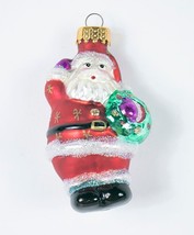 Christmas Unique Treasure Glass Handmade Ornament Holiday Santa Claus &amp; Wreath - £6.36 GBP