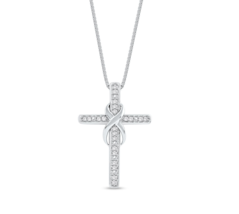 Sterling Silver 0.08Ct TDW Diamond Infinity Cross Pendant Necklace - £64.33 GBP