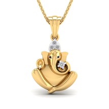 14K Placcato Oro Giallo Diamante Rotondo Ganesh/Ganesha/Ganpati Indù Ciondolo - £175.55 GBP