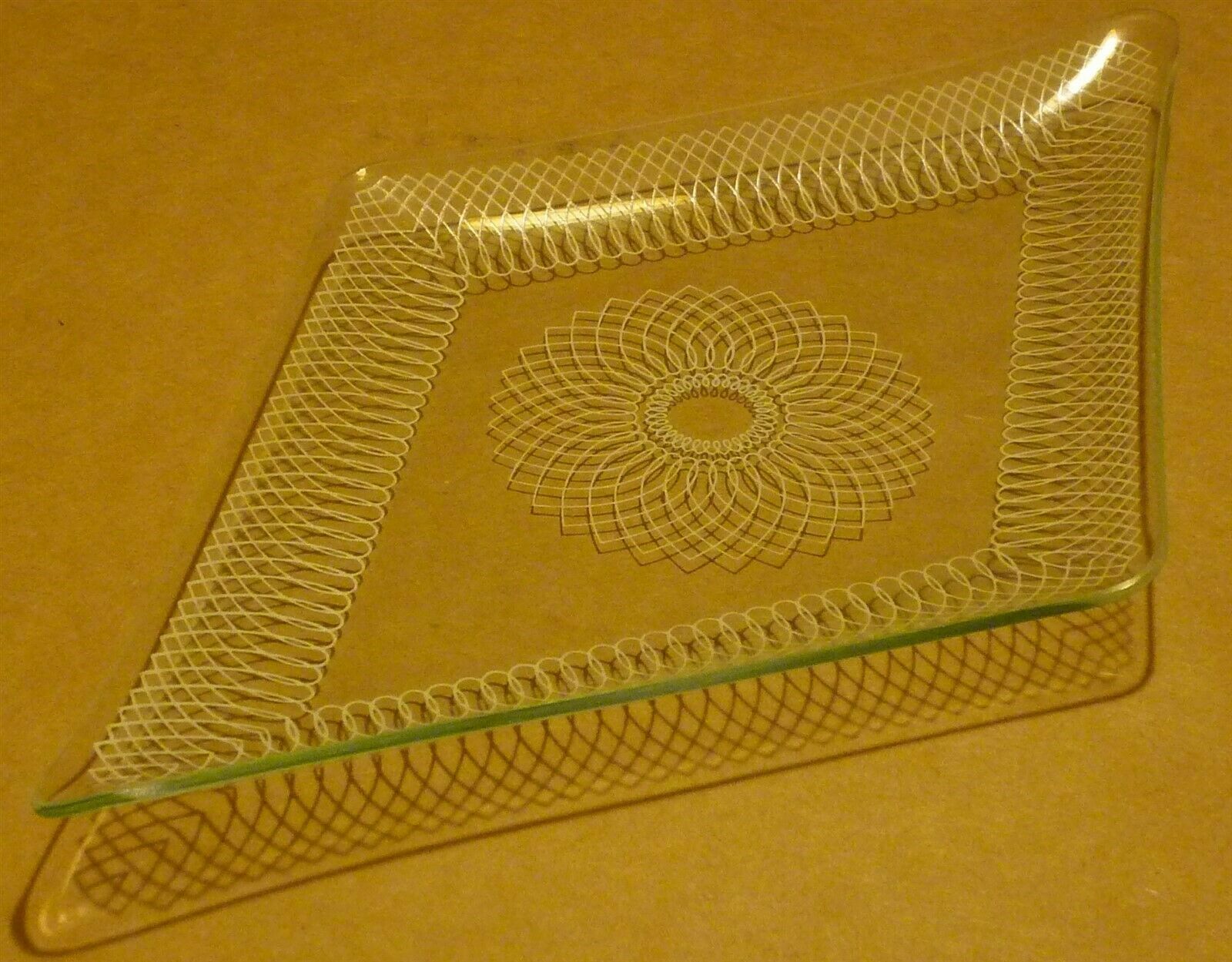 VINTAGE ELEGANT GLASS DISH HANDPAINTED DIAMOND SHAPED CHANCE GLASS ENGLAND - $6.00