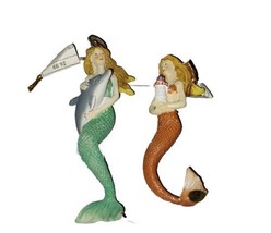 Set Of 2 Resin 5&quot; Mermaid Christmas Ornaments Dolphin Lighthouse - £11.99 GBP