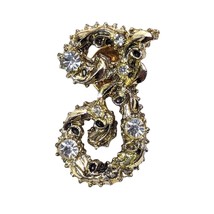 Gold Tone Letter g Pin Brooch Colored Rhinestones 1.75x .75-inch Vintage 1970s - £15.89 GBP