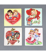 Valentines Day Vintage Style Children 3inx3in Magnet 4pcs Boy Girl Cowbo... - £9.40 GBP