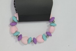 Kids Bracelet (new) HEARTS &amp; CIRCLES W/SILVER BEADS - PINK, TEAL &amp; PRPLE... - £3.93 GBP