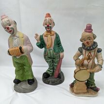 Set Of (3) Vintage 7.5&quot; Porcelain Street Clowns  With Instruments And Club - $10.87 CAD
