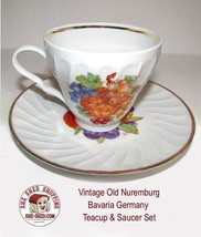 Vintage Old Nuremburg Bavaria Germany Teacup &amp; Saucer Set Fruit Theme Te... - £23.39 GBP