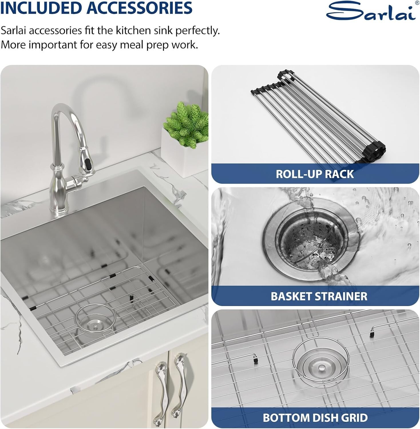 Sarlai 25 Inch Laundry Sink - 25x22x12 Drop In Stainless Steel Utility Sink Item image 5