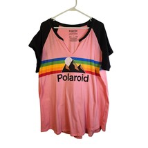 Polaroid Women&#39;s V Neck Tshirt Size 3X Pink Black Sunrise Rainbow Henley... - $14.01