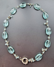 Vintage 925 Sterling Silver Aqua Quartz Necklace 17 Inch - £58.53 GBP