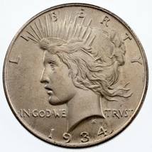 1934 $1 Silver Peace Dollar in BU Condition, Excellent Eye Appeal, Full Luster - $155.92
