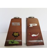 Vtg Wood Florida Salt &amp; Pepper Shaker Set Hand Painted Palm Trees &amp; Flam... - £15.68 GBP