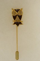 Vintage Costume Jewelry Gold Tone Brown Enamel Retro OWL Bird Metal Stick Pin - £14.90 GBP