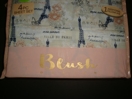 New Blush Design 4 Pc Twin Sheet Set Paris Eiffel Tower Floral Butterfly Amour - £35.52 GBP