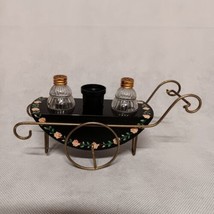 Vintage Parisian Flower Cart Salt Pepper Shakers Gold Caps Toothpick Holder - £14.81 GBP